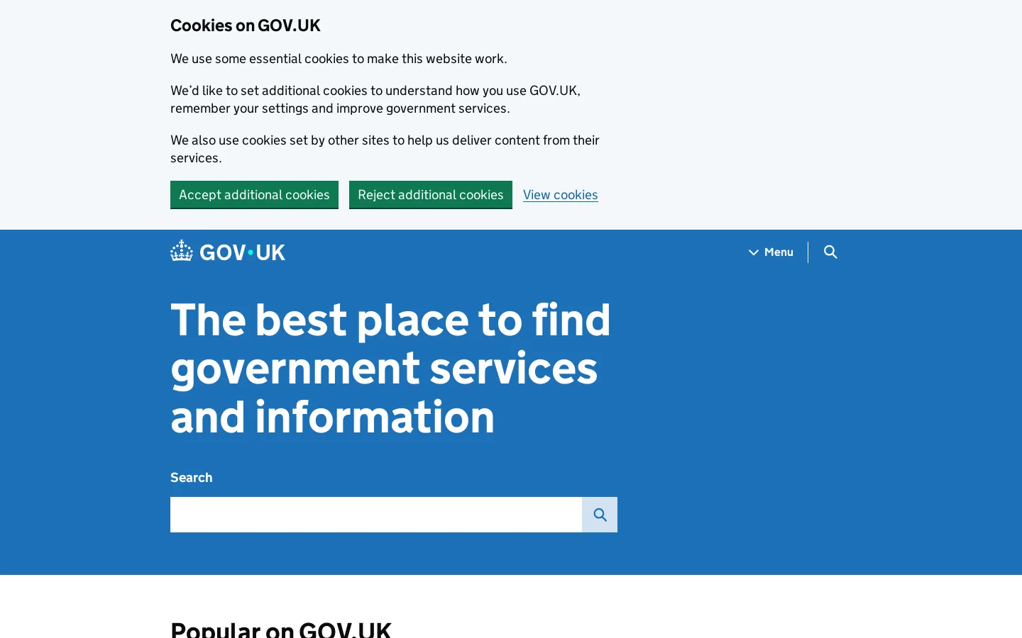 Welcome to GOV.UK Homepage screenshot