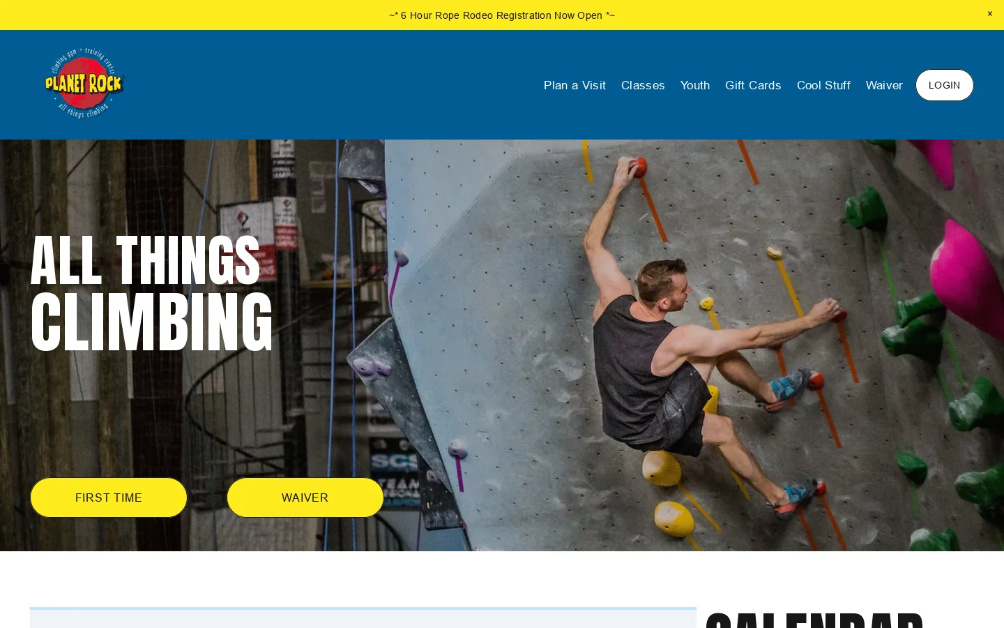 Planet Rock Climbing Gyms Homepage screenshot