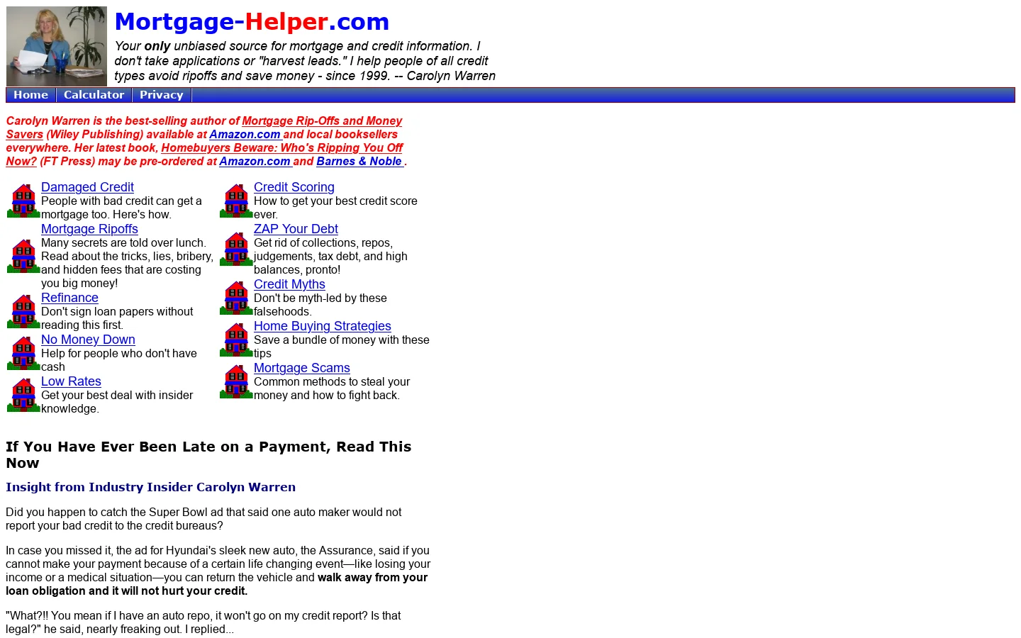 Bad Credit Mortgages, No Money Down Mortgages, Information and Advice. Homepage screenshot