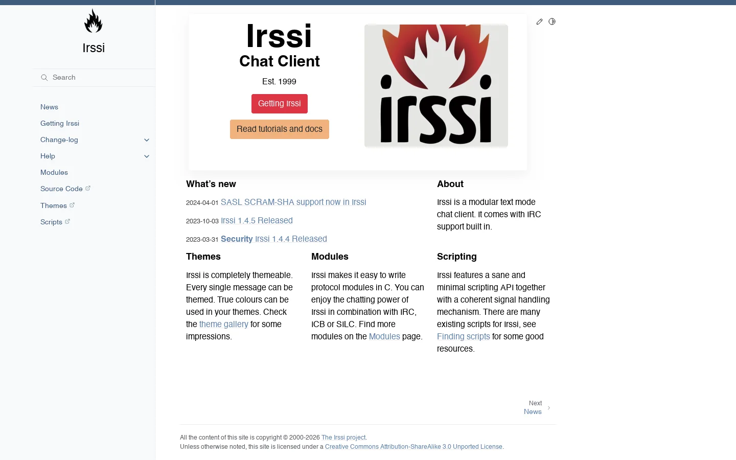 Irssi Homepage screenshot