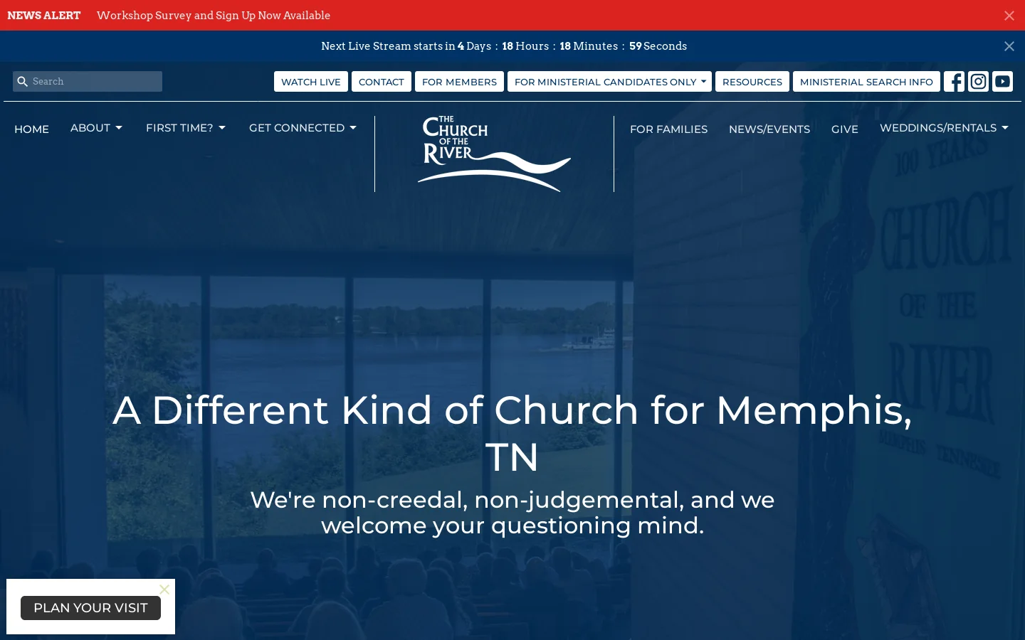 First Unitarian Church of Memphis | The Church of the River Homepage screenshot