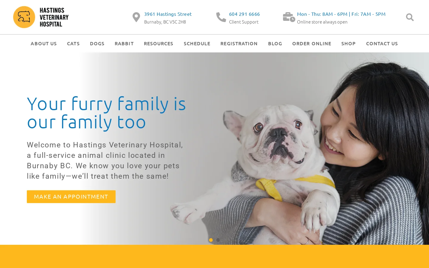 Hastings Veterinary Hospital Homepage screenshot