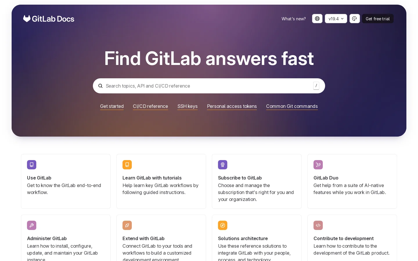 GitLab Docs Homepage screenshot