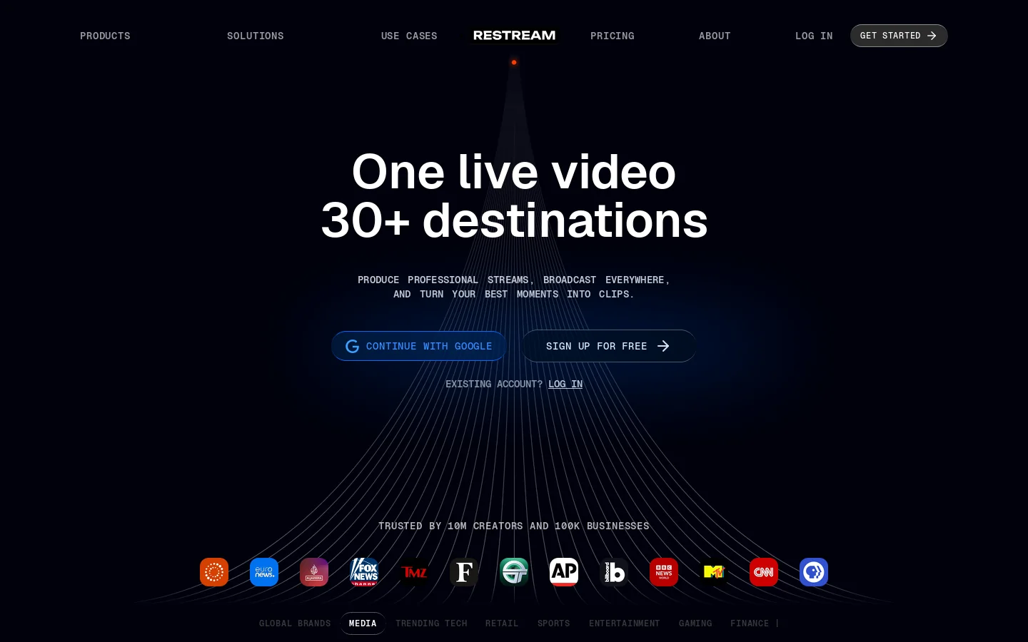 Restream Homepage screenshot