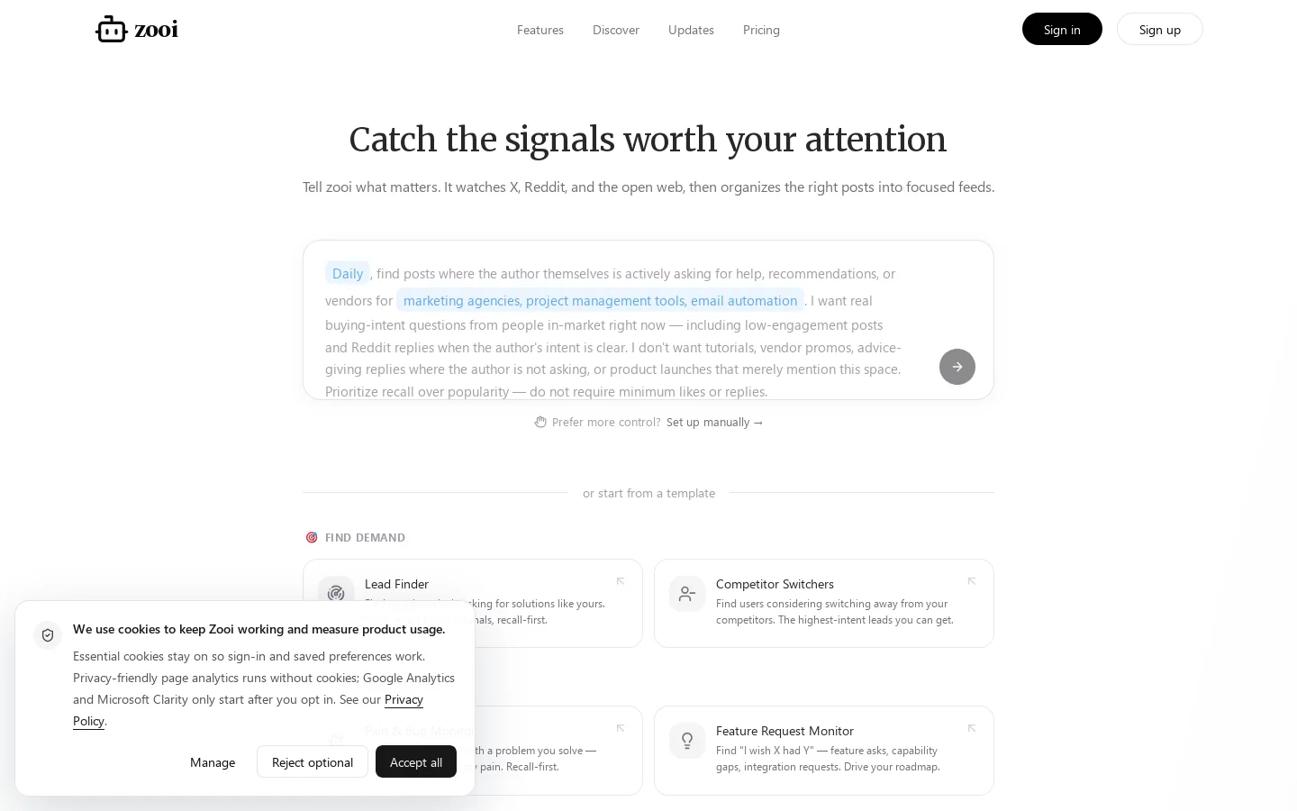 Zooi Homepage screenshot