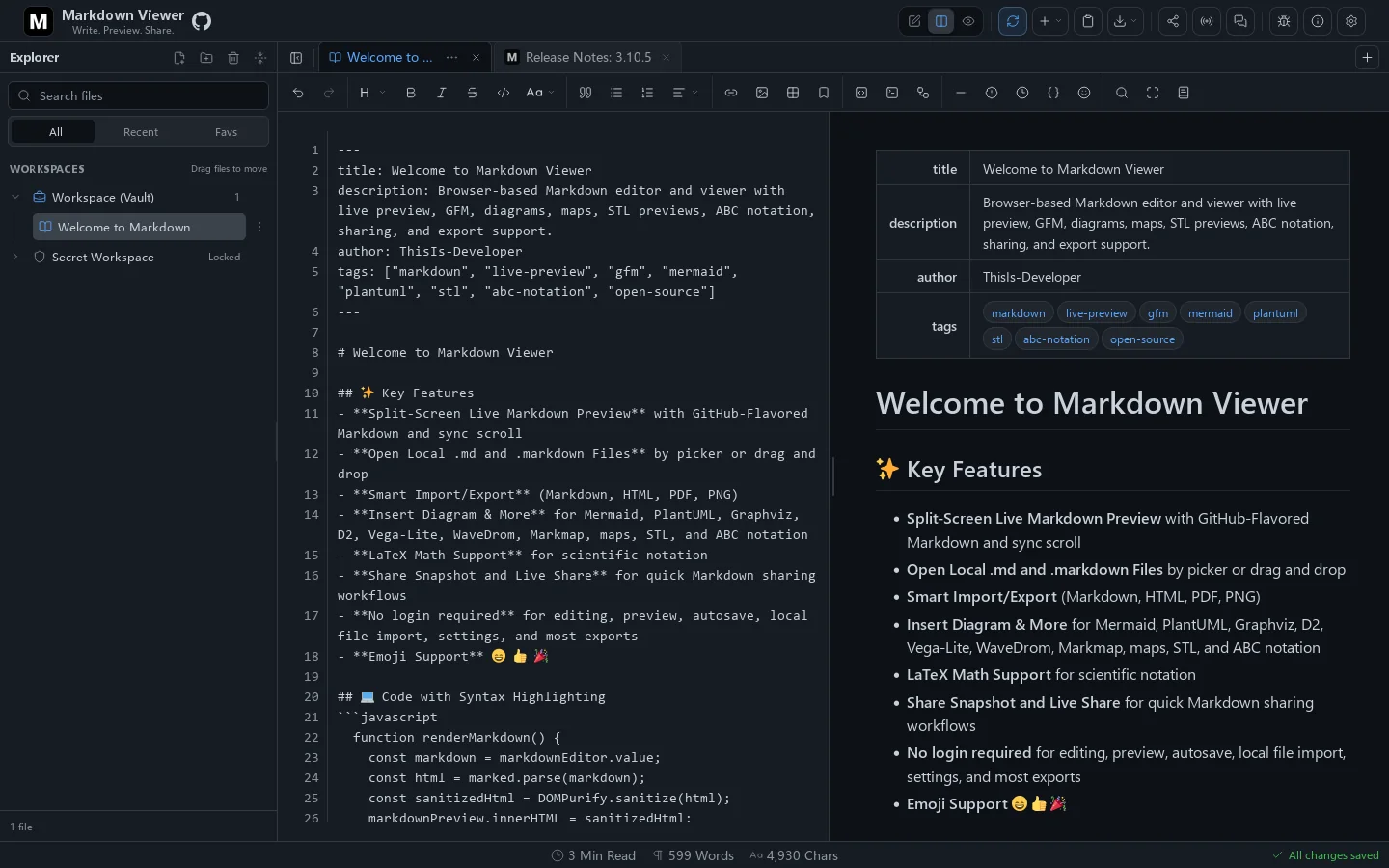 Markdown Viewer Homepage screenshot