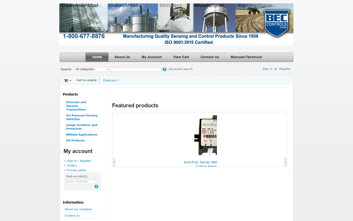 Pressure Transmitters, Air Switches and Gauge Isolators by BEC Controls Corp. Homepage screenshot
