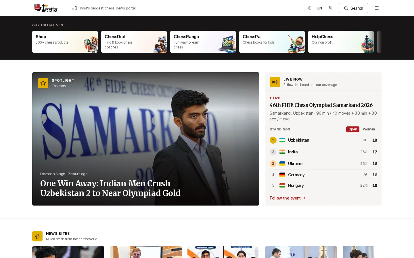 ChessBase India Homepage screenshot