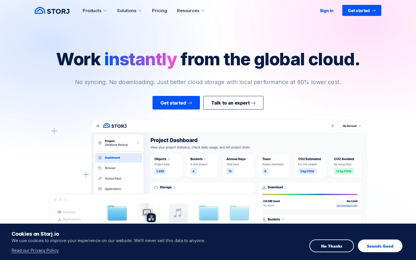 Storj Homepage screenshot