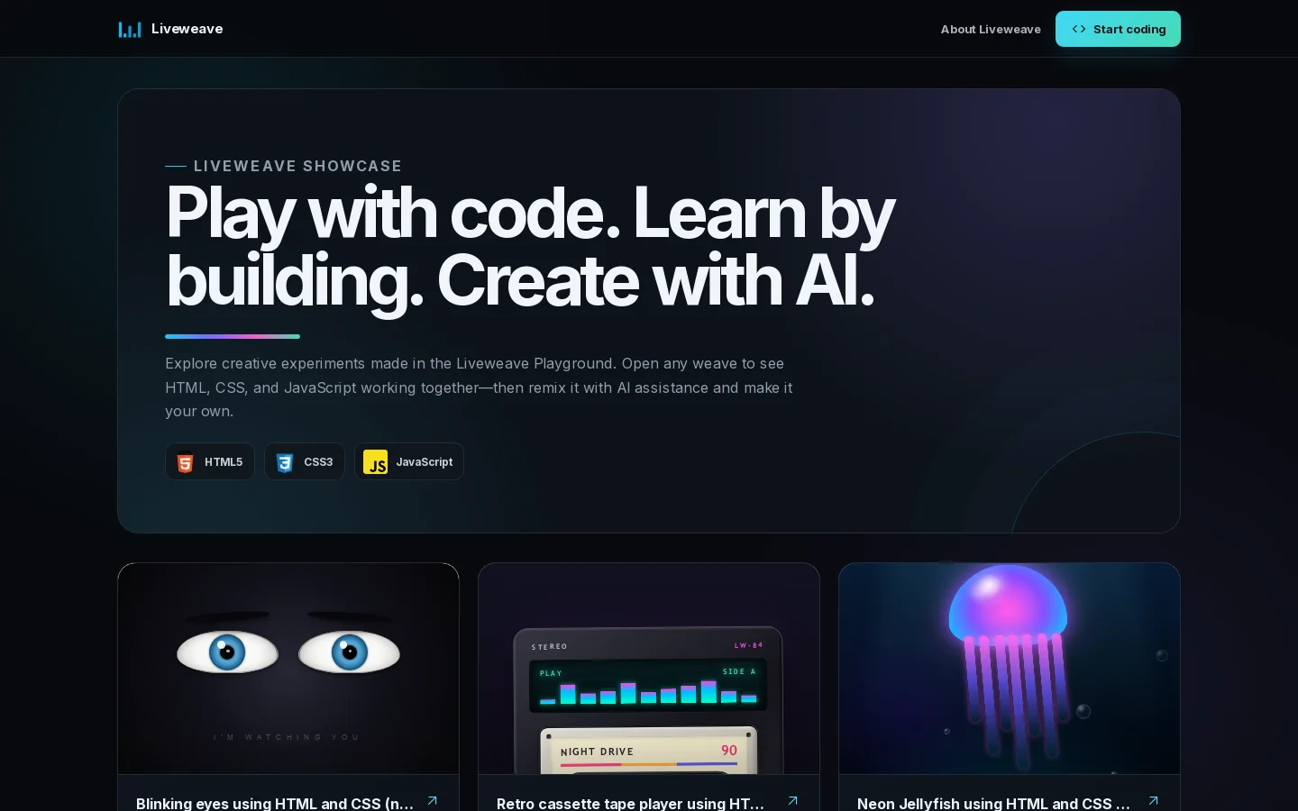 Liveweave Homepage screenshot