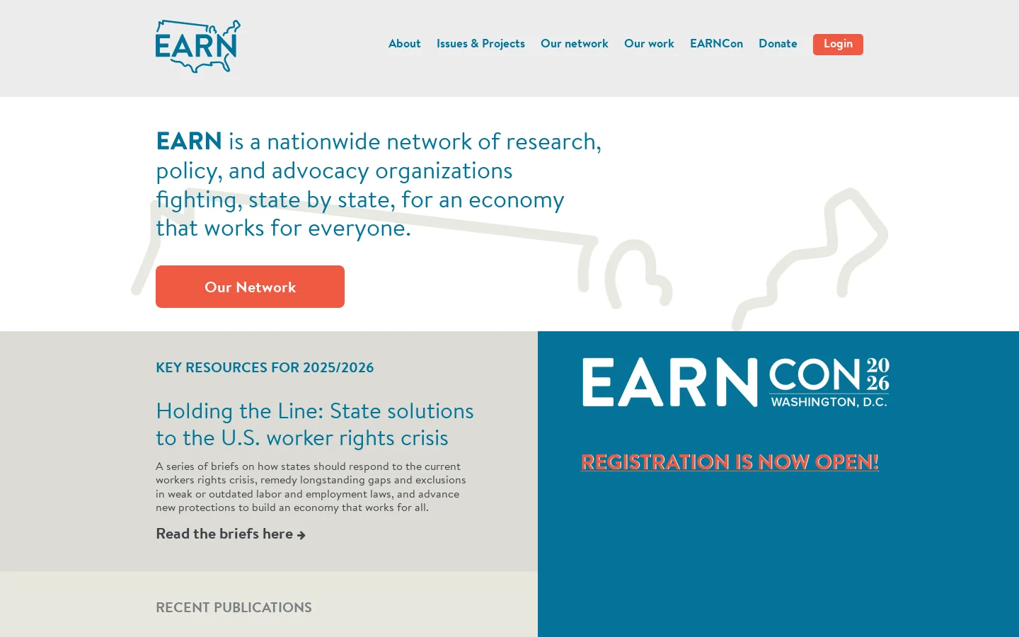 EARN Homepage screenshot
