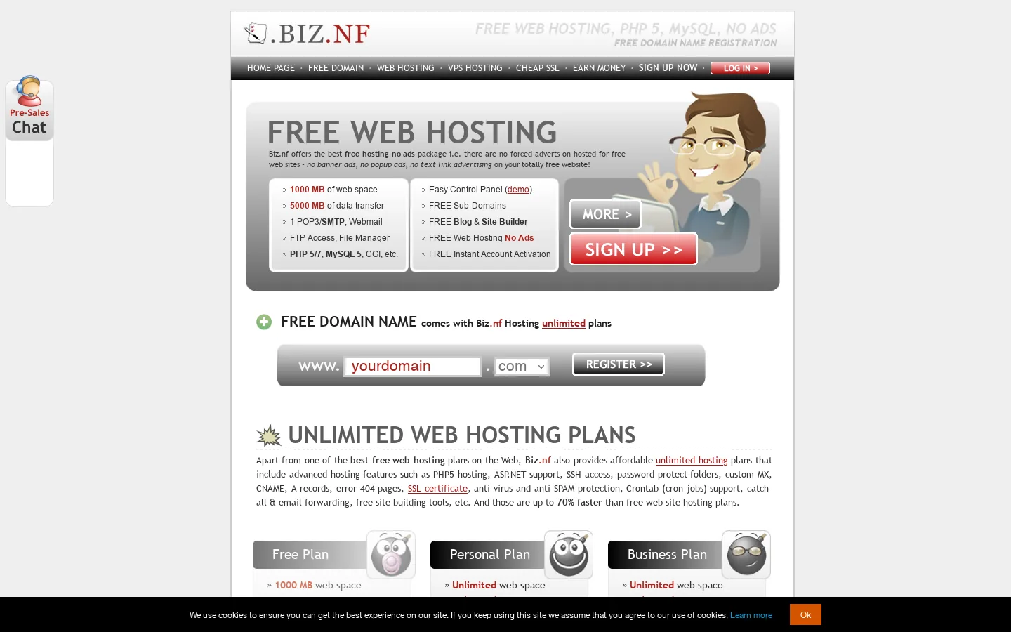 Business-Class FREE web hosting - PHP, MySQL, No Ads Homepage screenshot