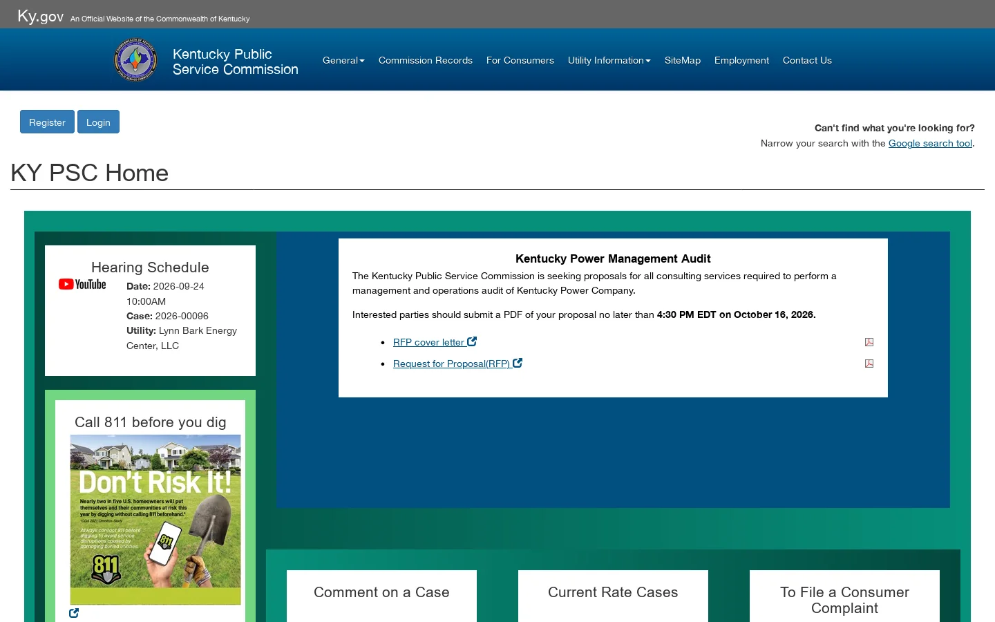 KY PSC Home Homepage screenshot
