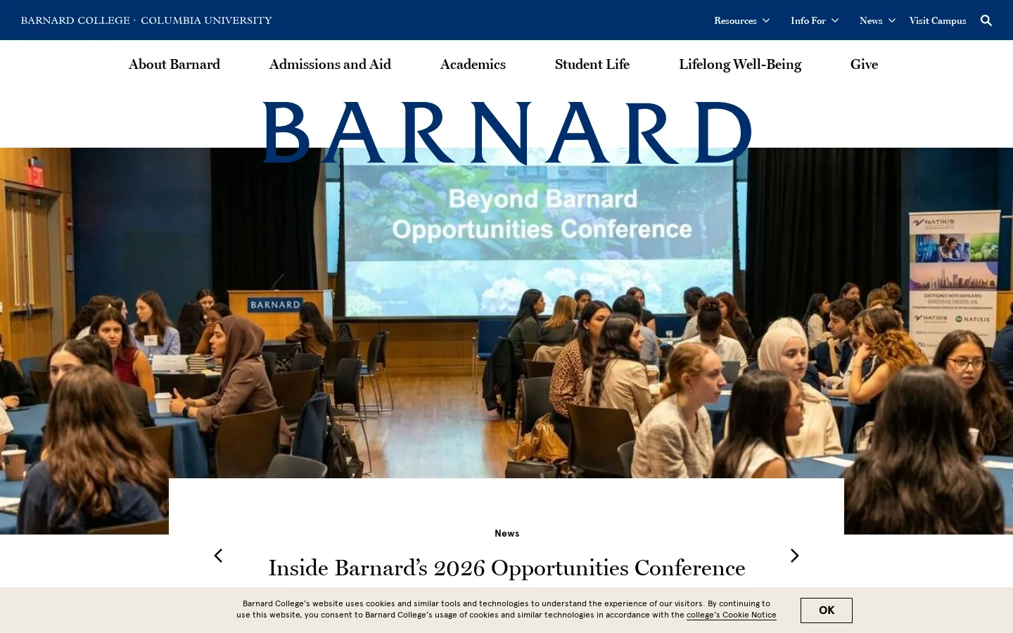 Barnard College in New York City Homepage screenshot