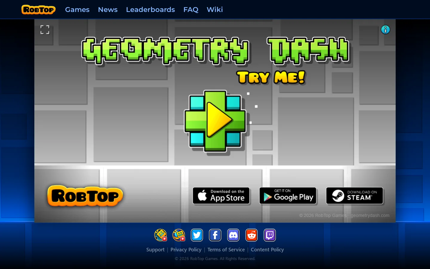 Geometry Dash Homepage screenshot