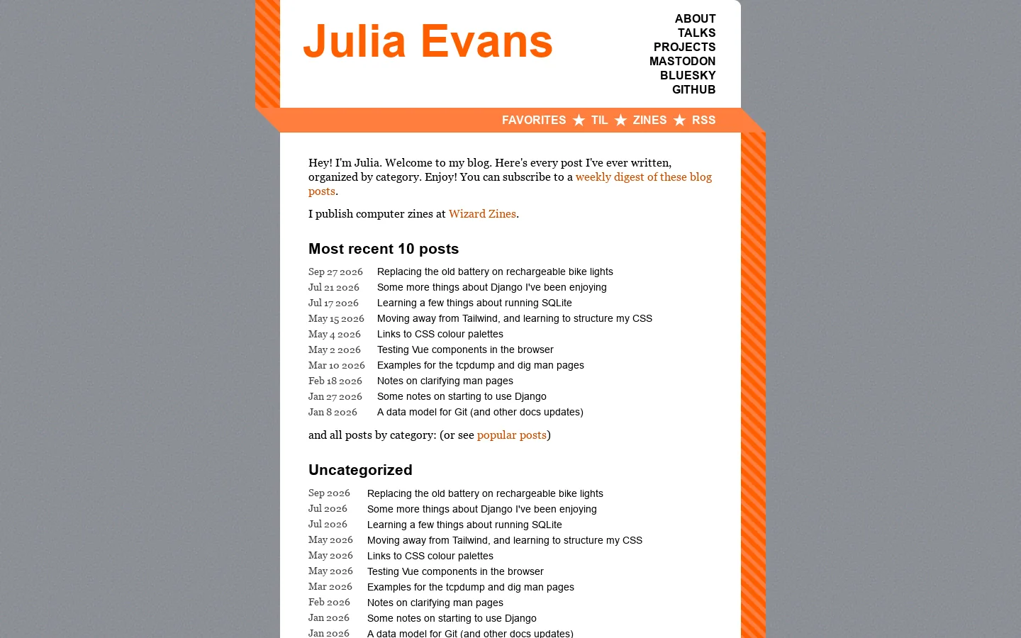 Julia Evans Homepage screenshot