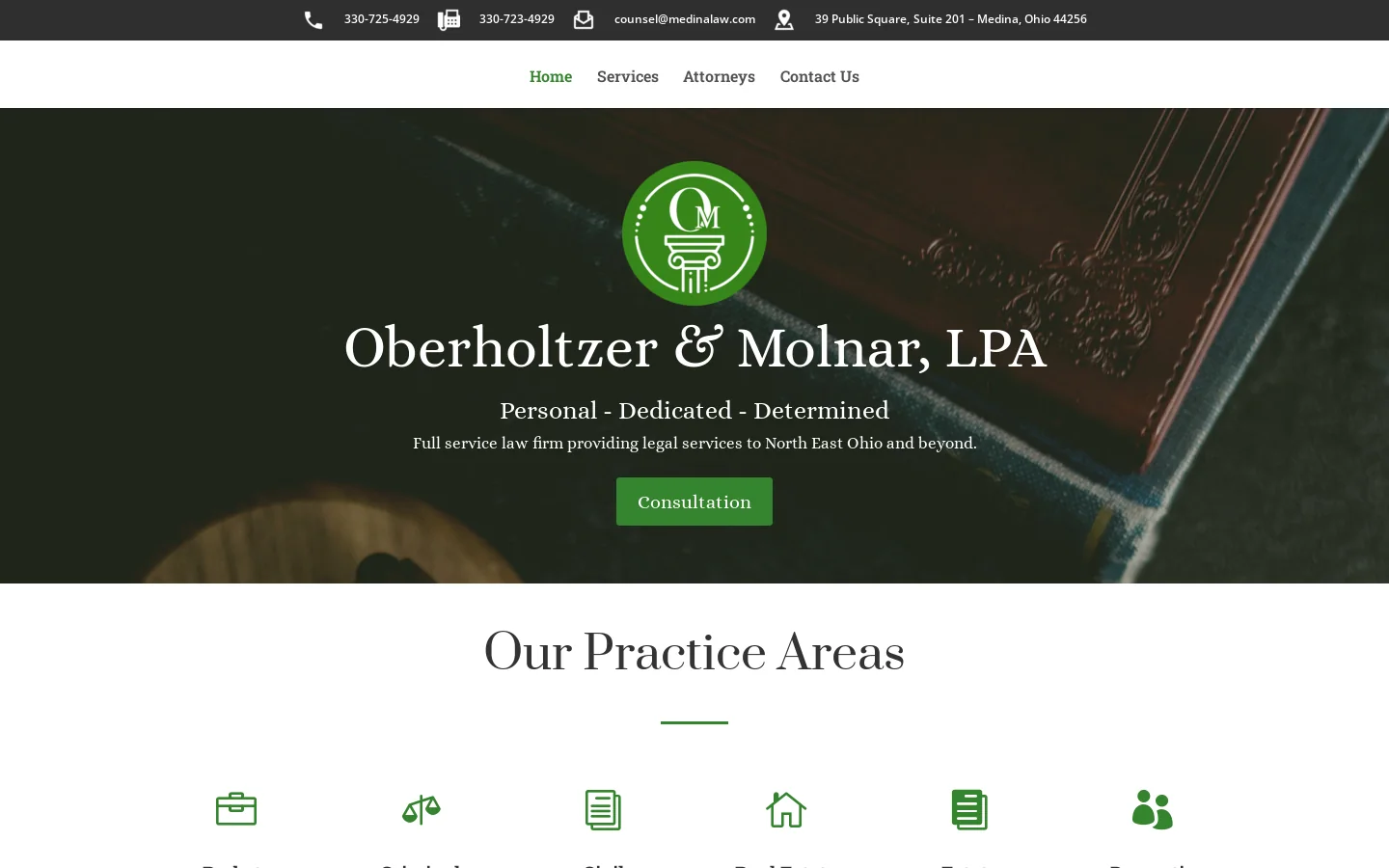 Oberholtzer & Molnar, LPA | Full Service Law Firm Homepage screenshot