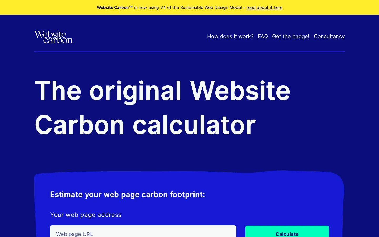 Website Carbon™ Calculator v4 Homepage screenshot