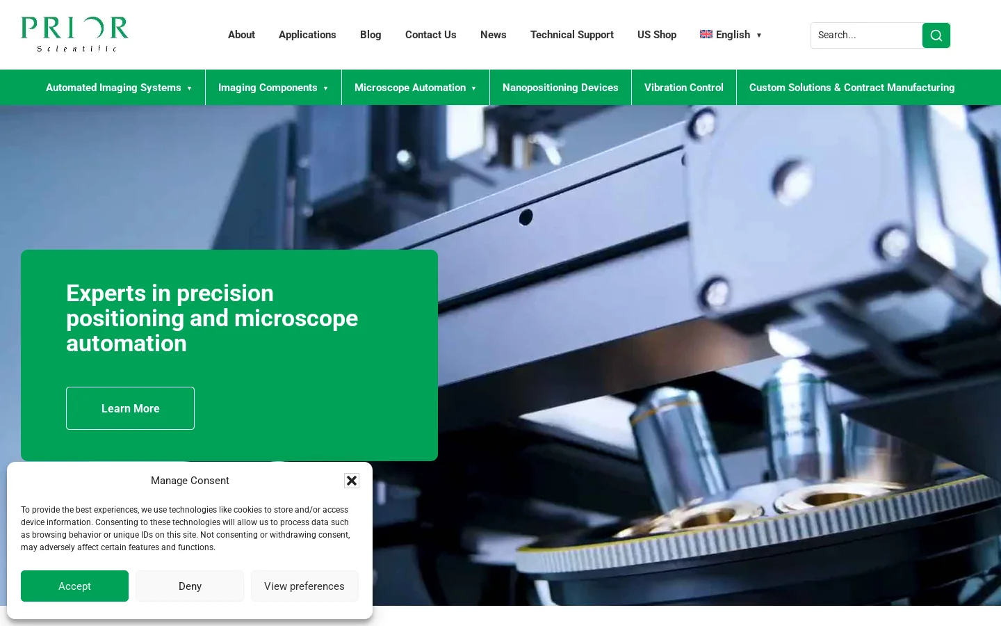 Prior Scientific Homepage screenshot