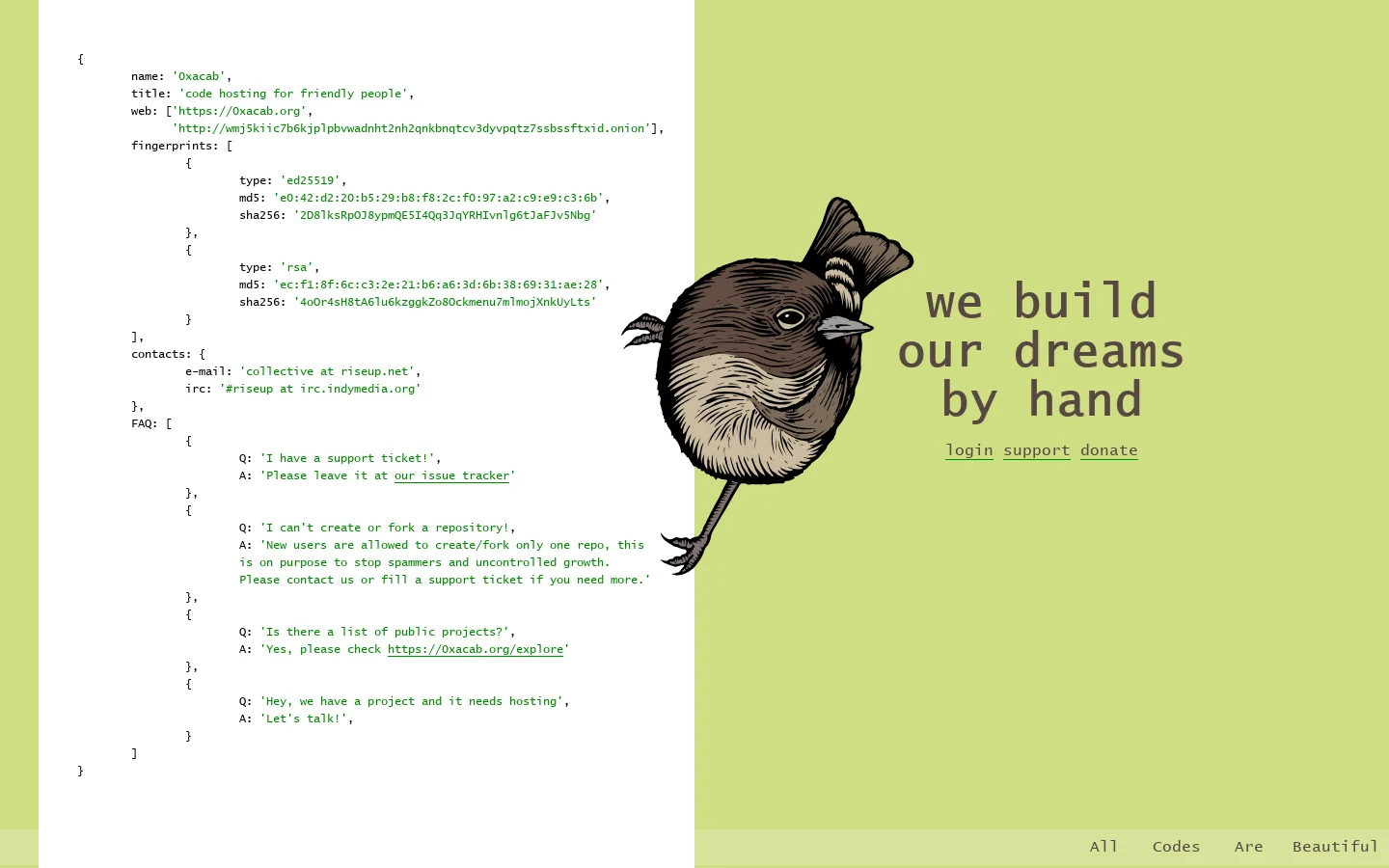 0xacab - code hosting for friendly people Homepage screenshot