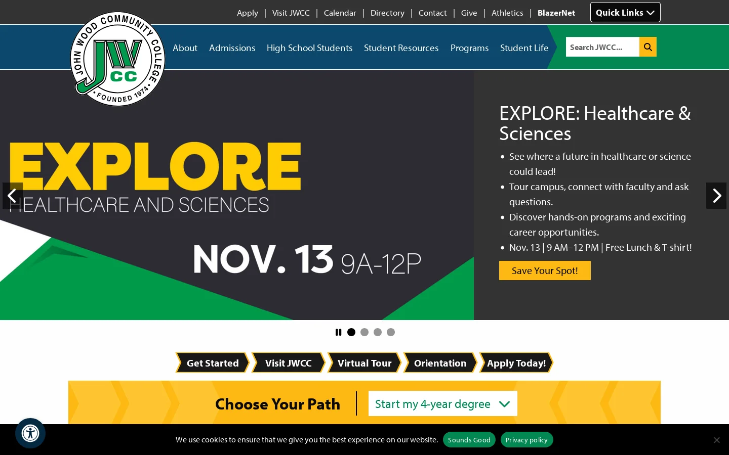 JWCC Homepage screenshot