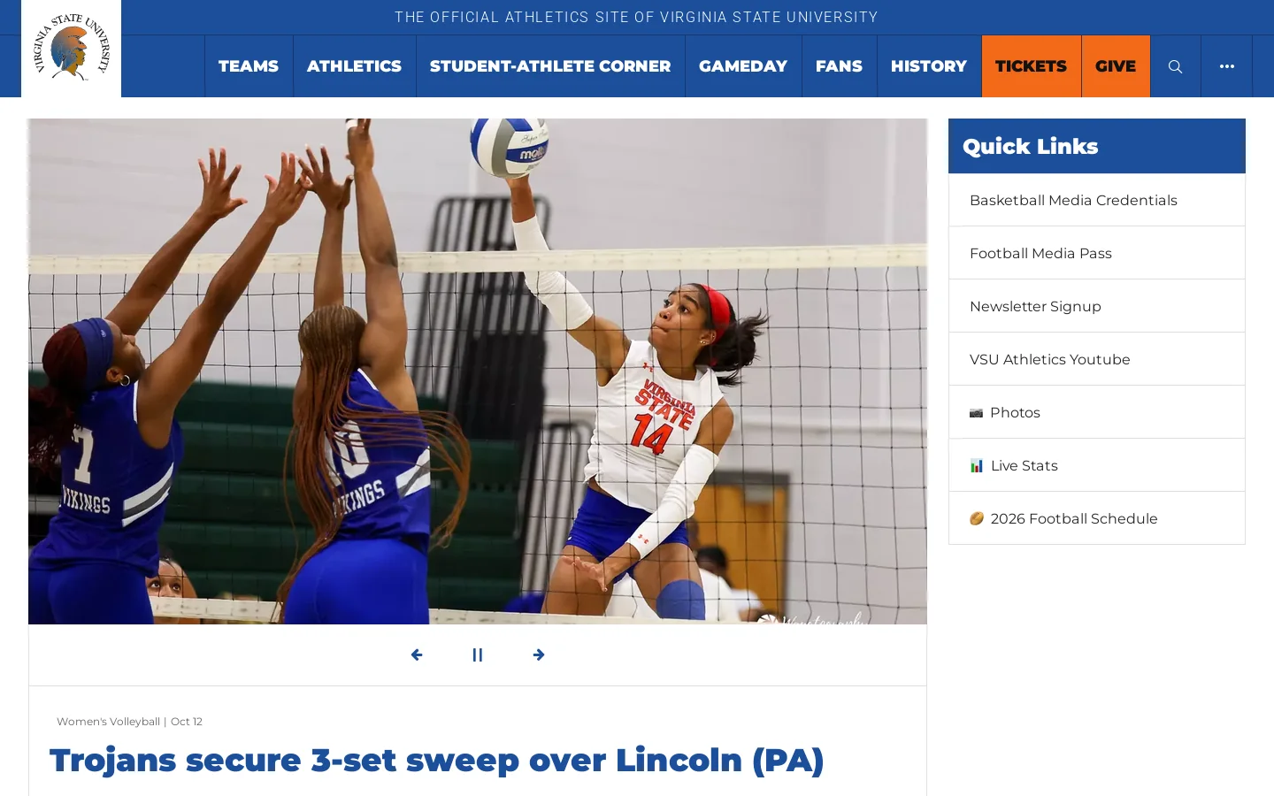 Virginia State University Athletics - Official Athletics Website Homepage screenshot