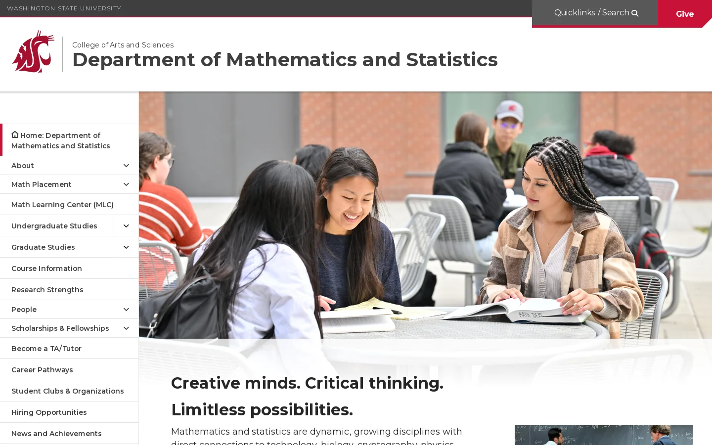 Department of Mathematics and Statistics | Washington State University Homepage screenshot