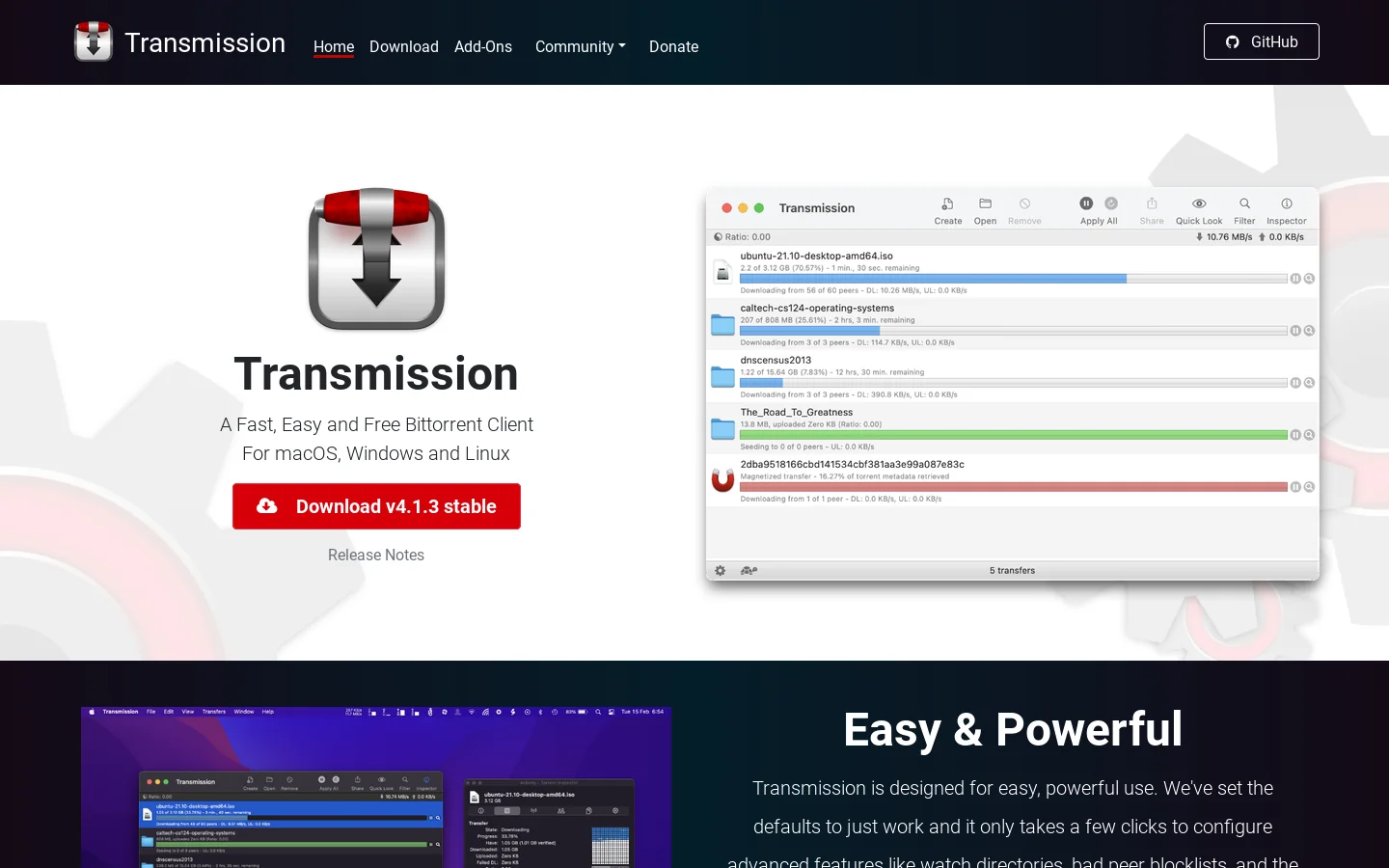 Transmission Homepage screenshot
