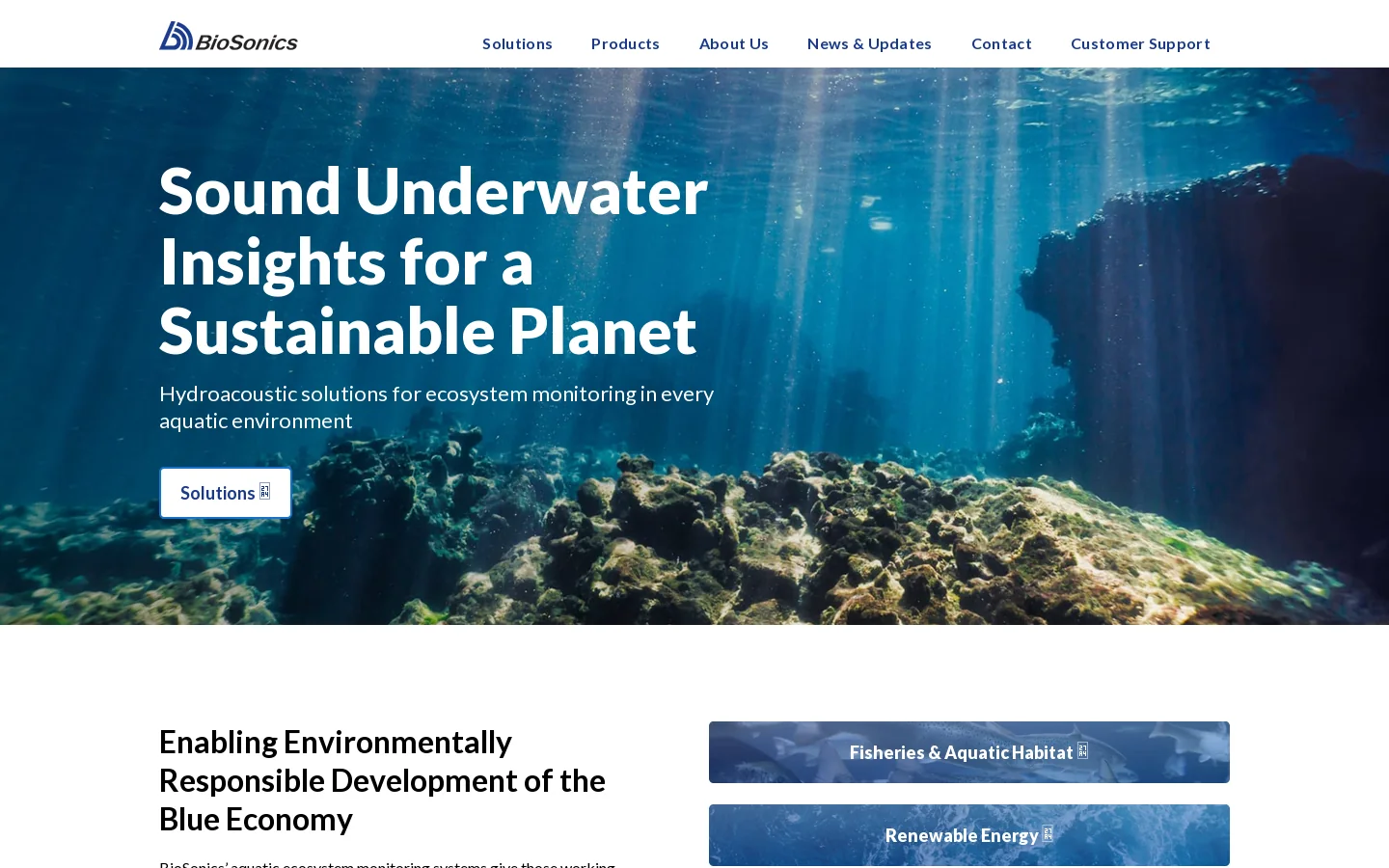 BioSonics | Hydroacoustic solutions for aquatic ecosystem monitoring Homepage screenshot