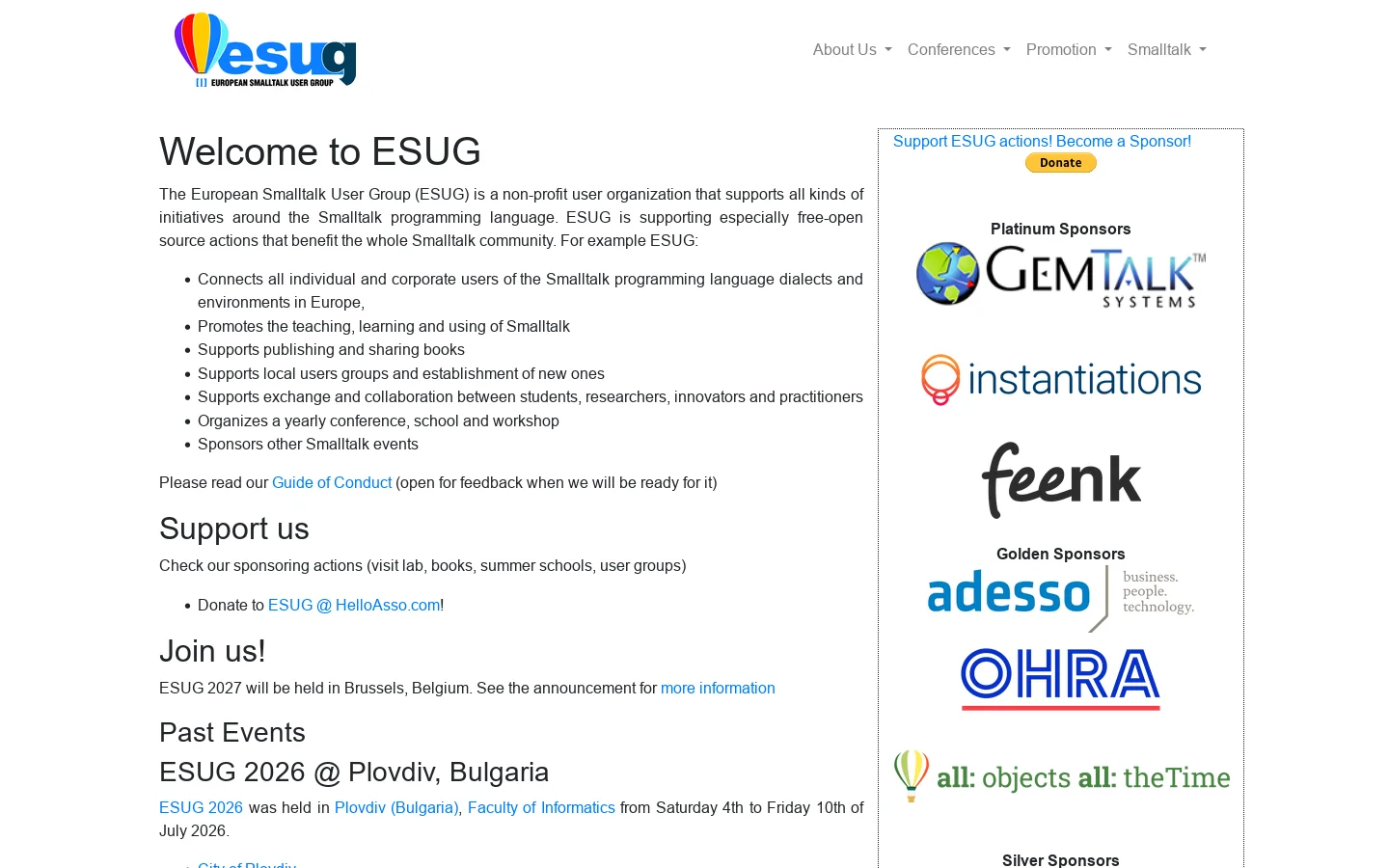 ESUG: Homepage screenshot