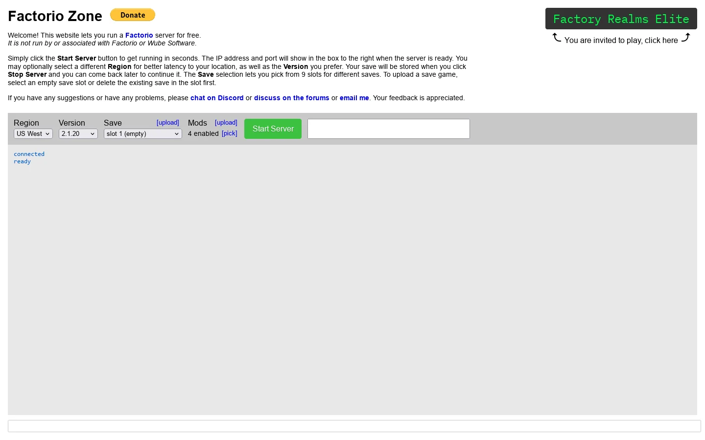 Factorio Zone Homepage screenshot
