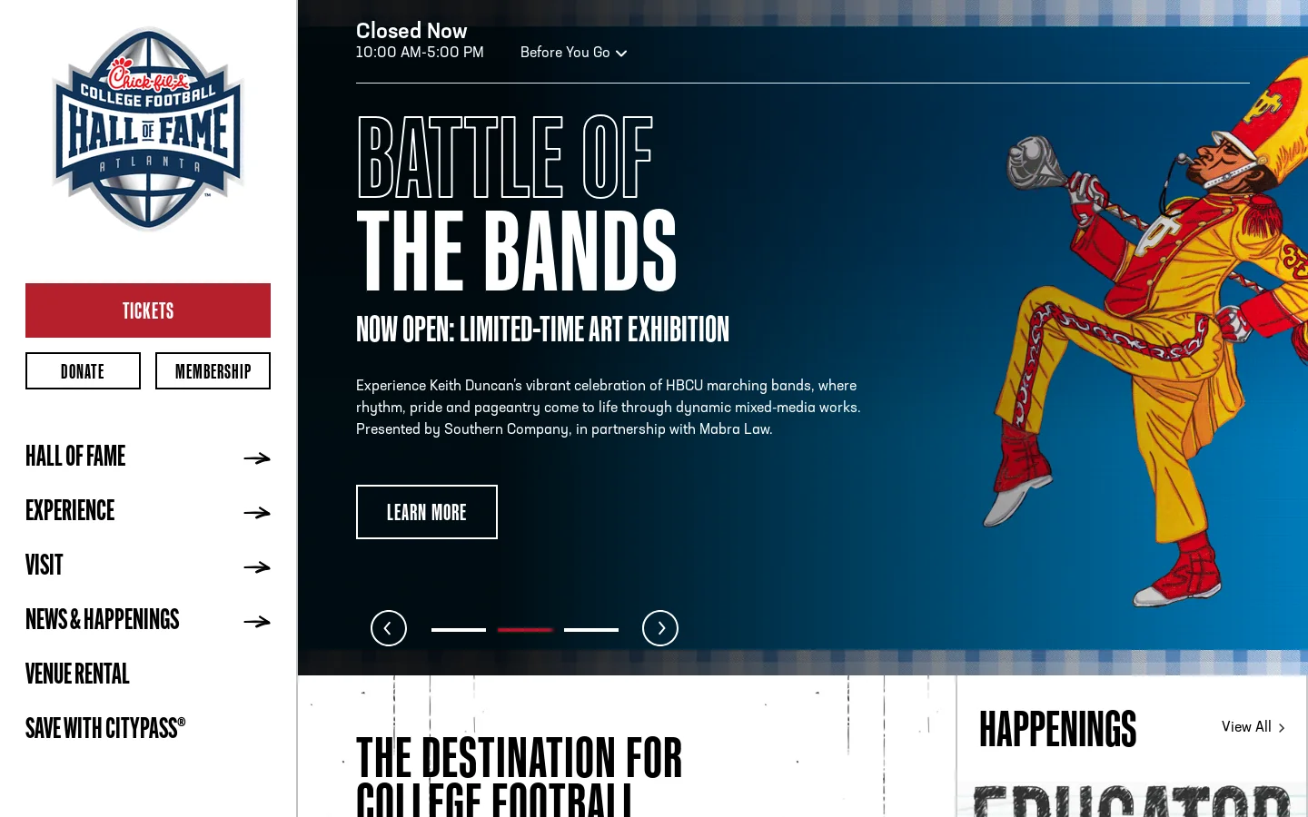 Hall of Fame Exhibit | Atlanta Fan Attraction | College Football Hall of Fame Homepage screenshot