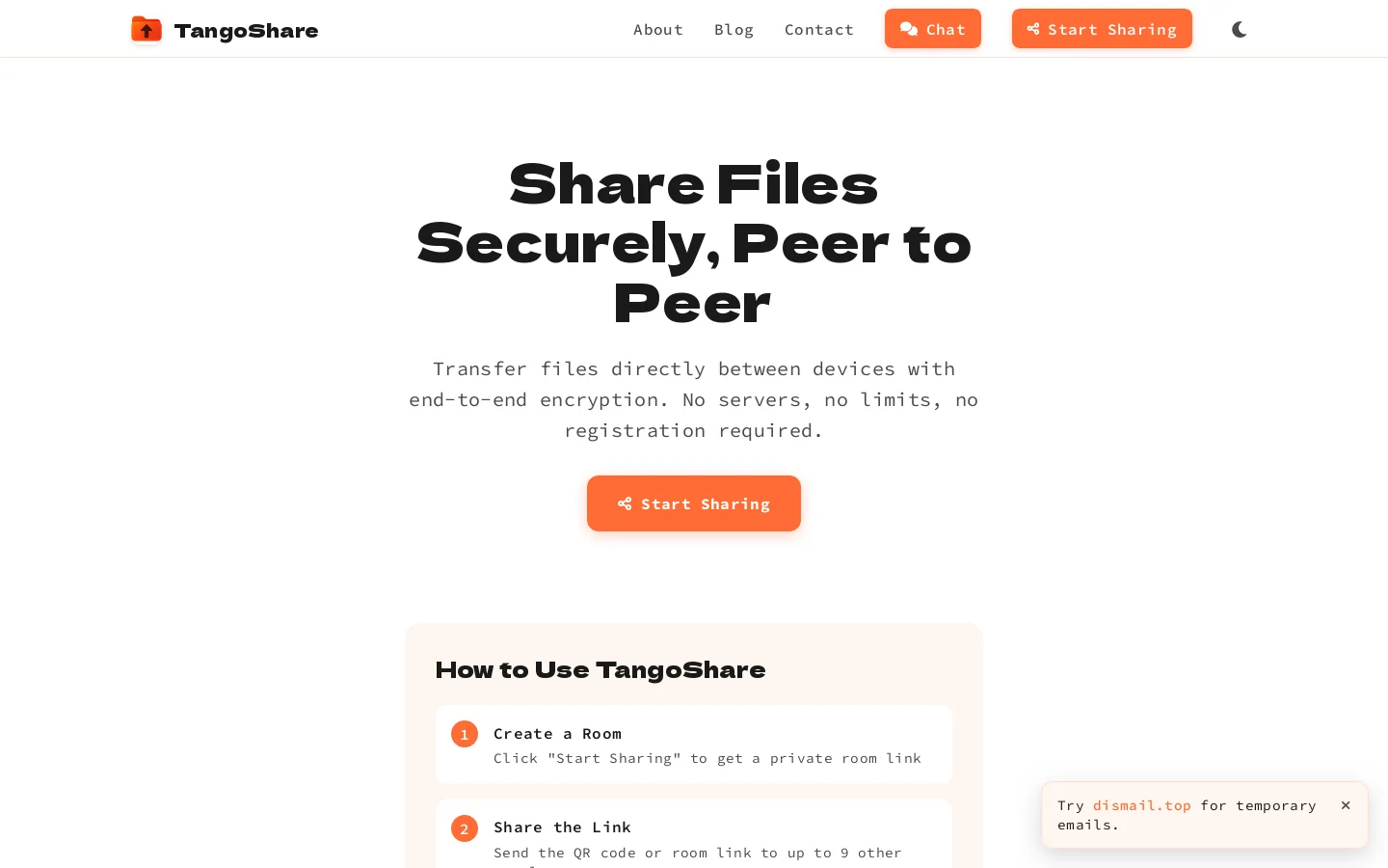 TangoShare Homepage screenshot