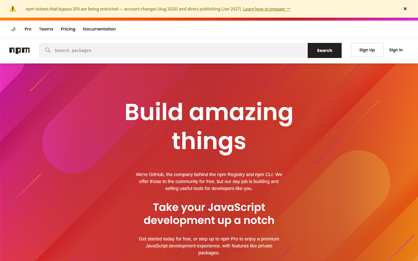 npm | Home Homepage screenshot