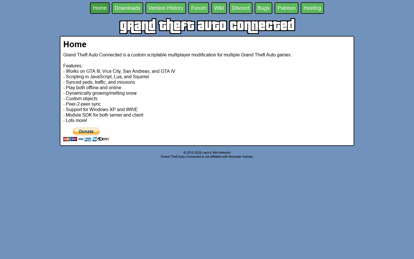 Grand Theft Auto Connected Homepage screenshot
