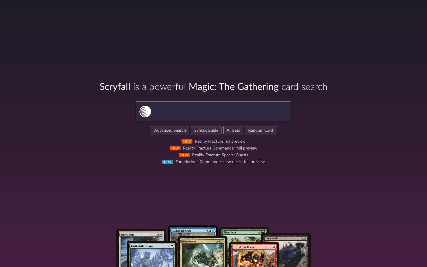 Scryfall Magic Homepage screenshot