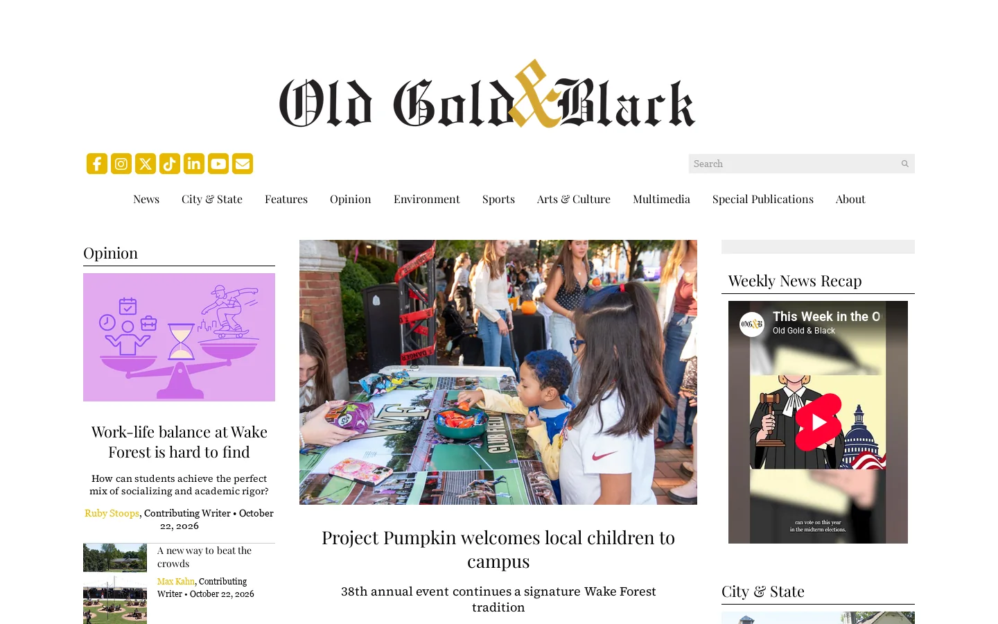 Old Gold & Black – "Covers the campus like the magnolias" Homepage screenshot