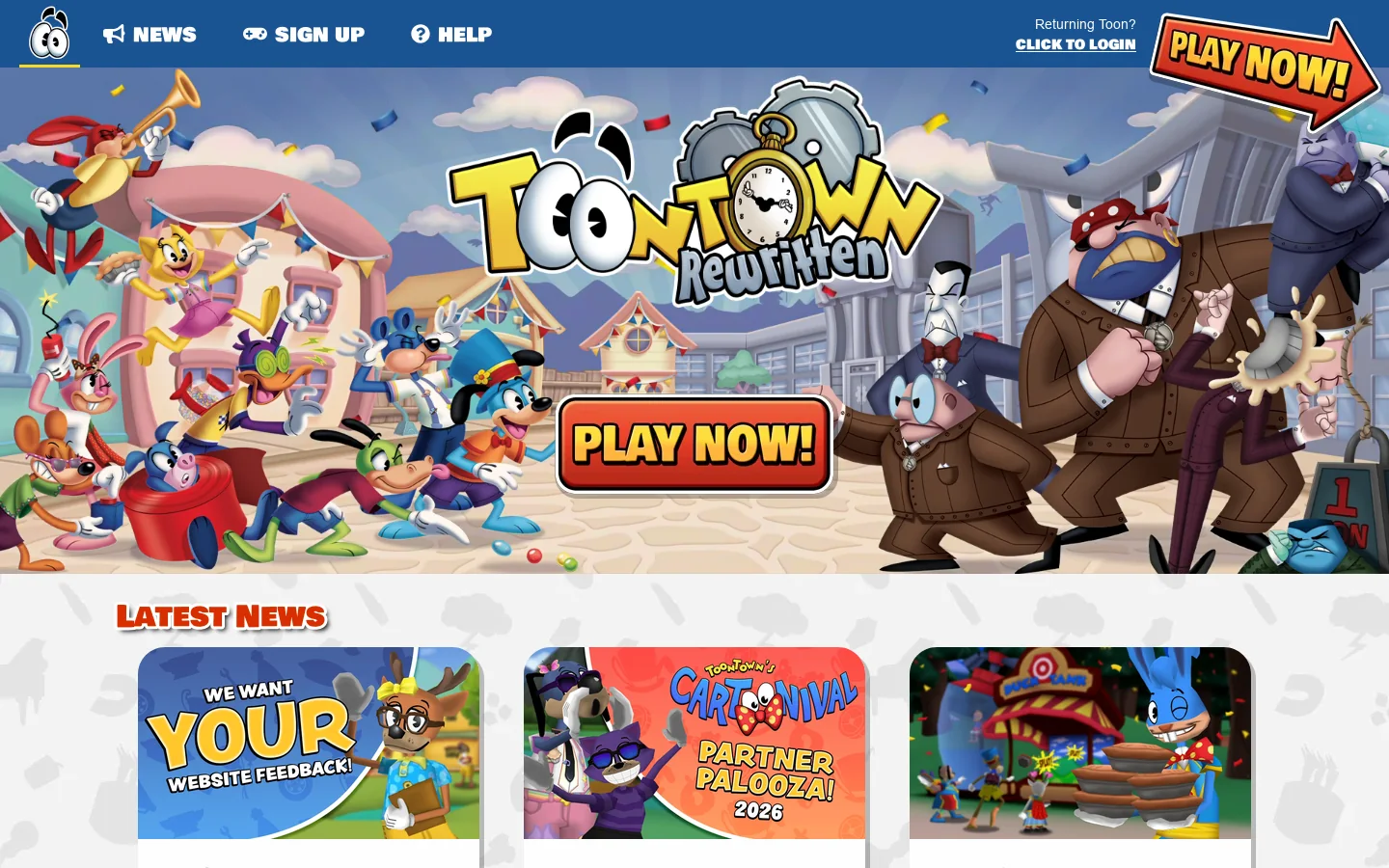 Toontown Rewritten Homepage screenshot