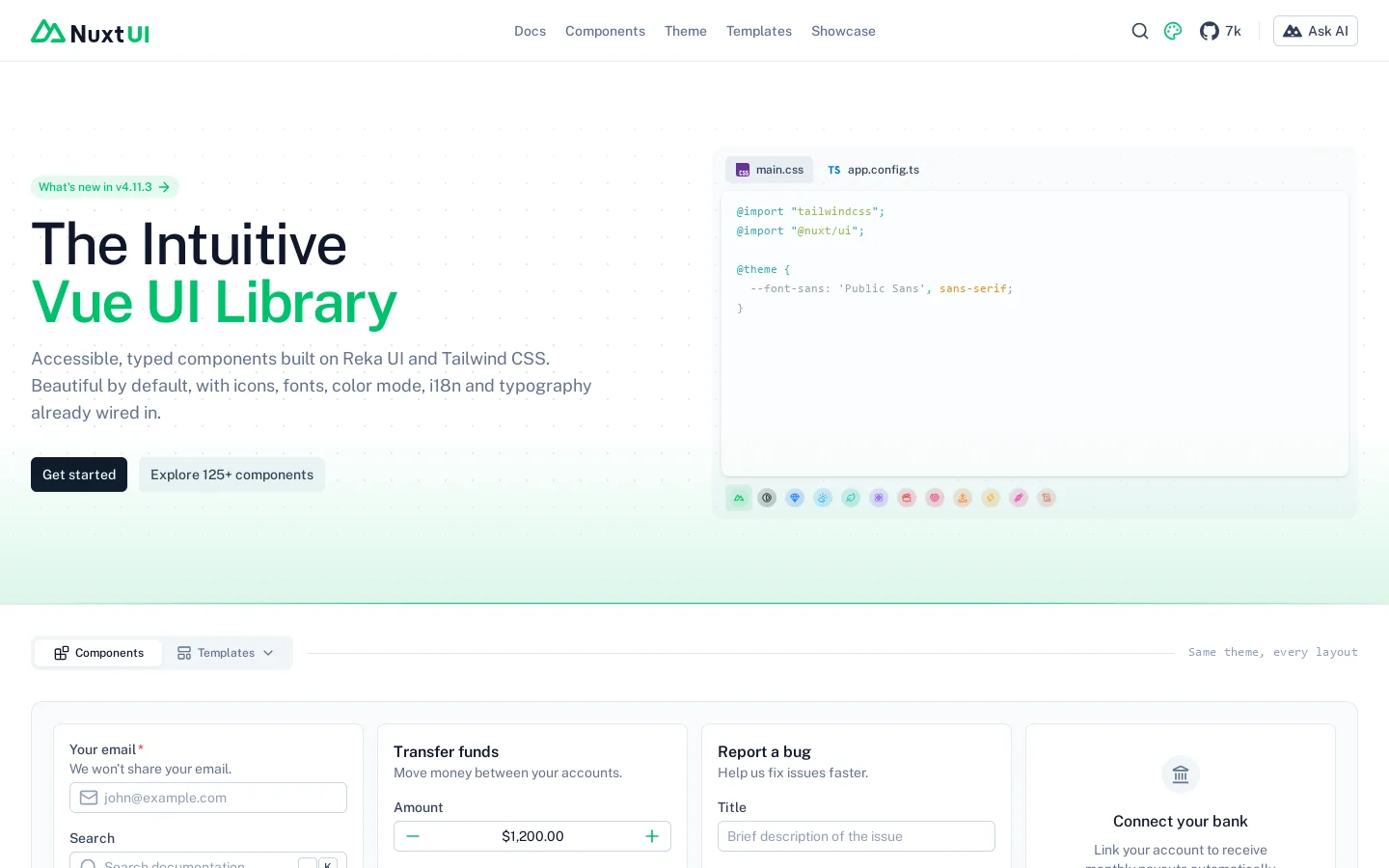 The Intuitive Vue UI Library - Nuxt UI Homepage screenshot