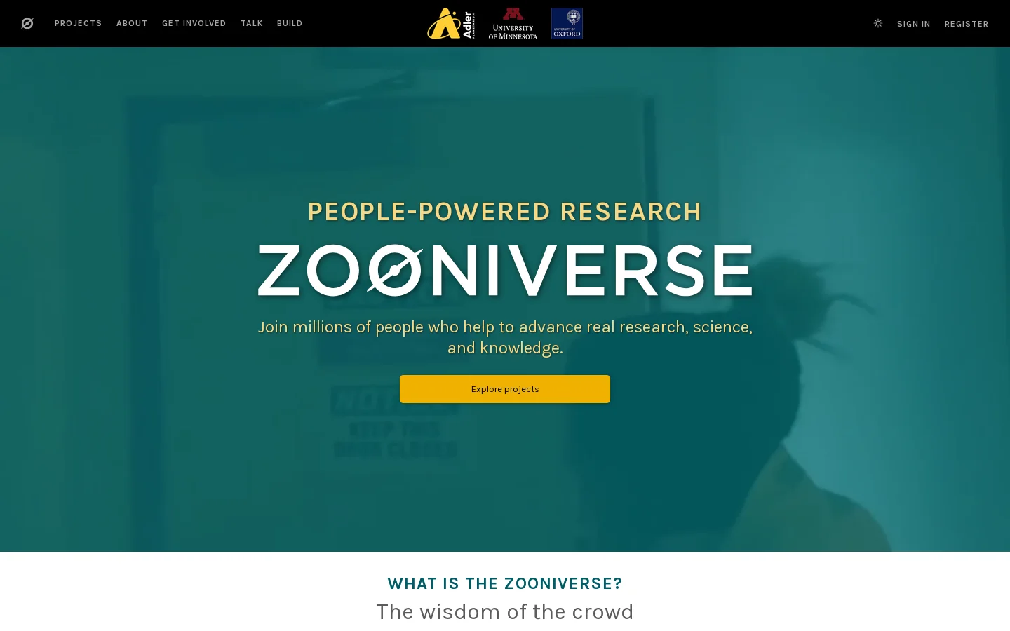 Zooniverse Homepage screenshot
