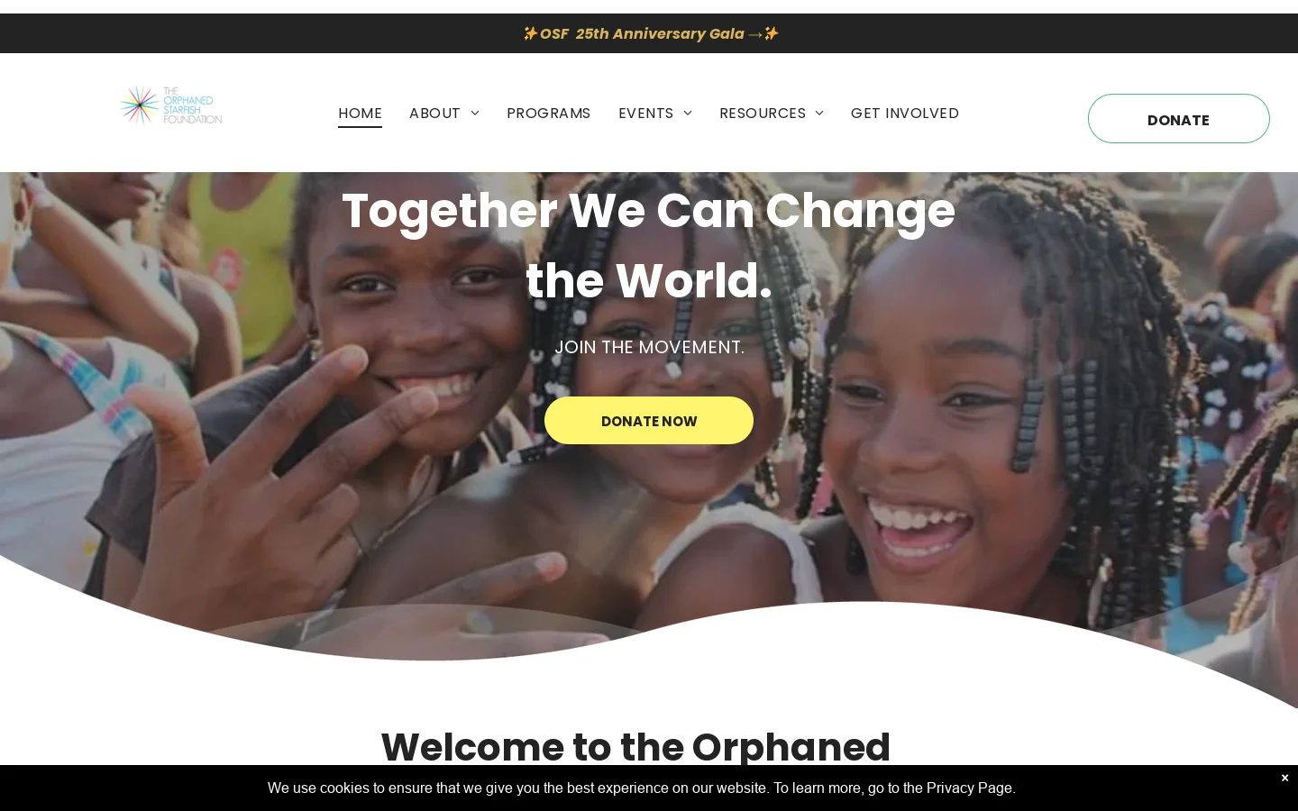 The Orphaned Starfish Foundation Homepage screenshot