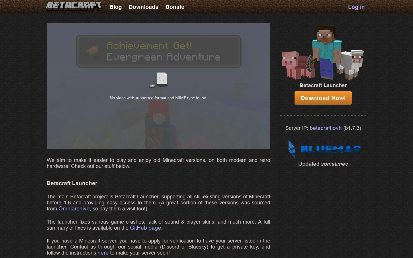 Betacraft Homepage screenshot