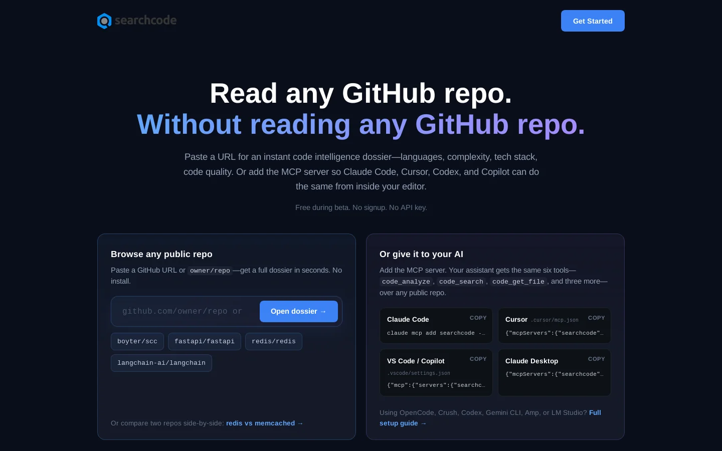 searchcode.com Homepage screenshot