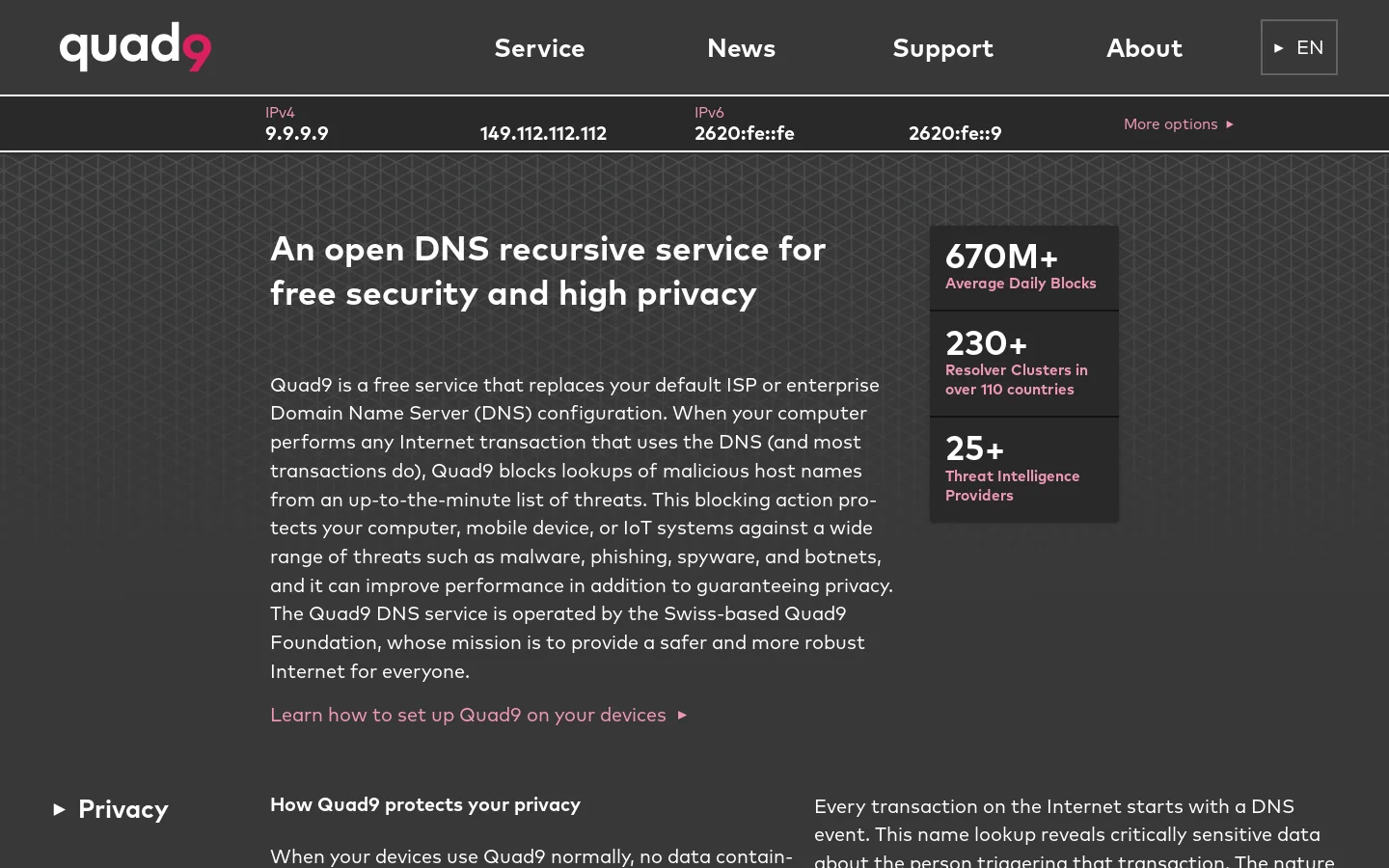 Quad9 Homepage screenshot
