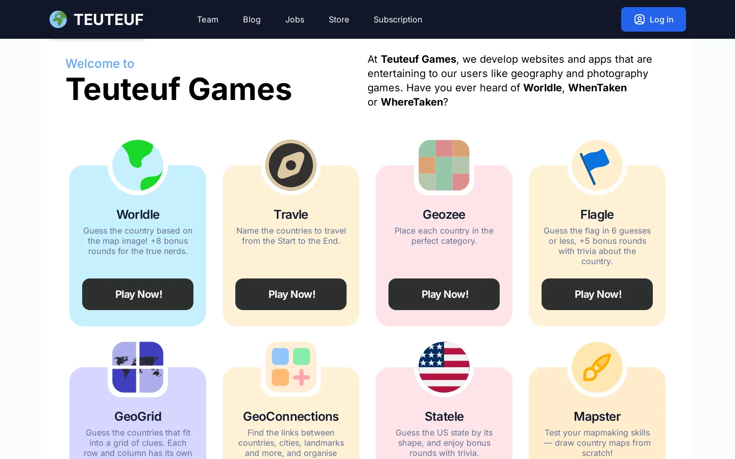 Teuteuf Games Homepage screenshot