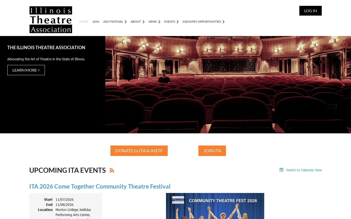 Illinois Theatre Association Homepage screenshot