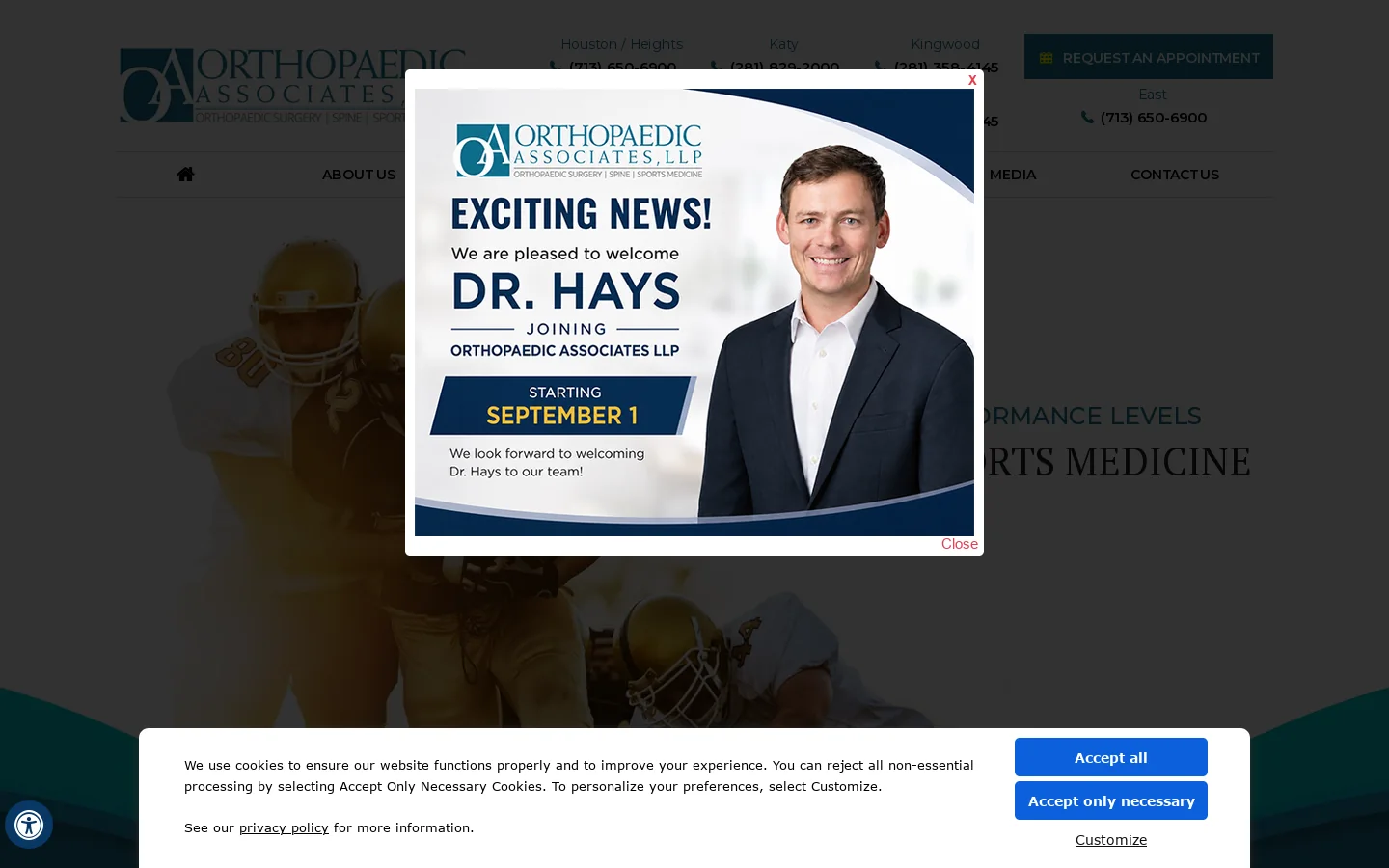 Orthopaedic Associates, LLP | Orthopaedic Surgeon Houston TX | Sports Medicine Katy Homepage screenshot