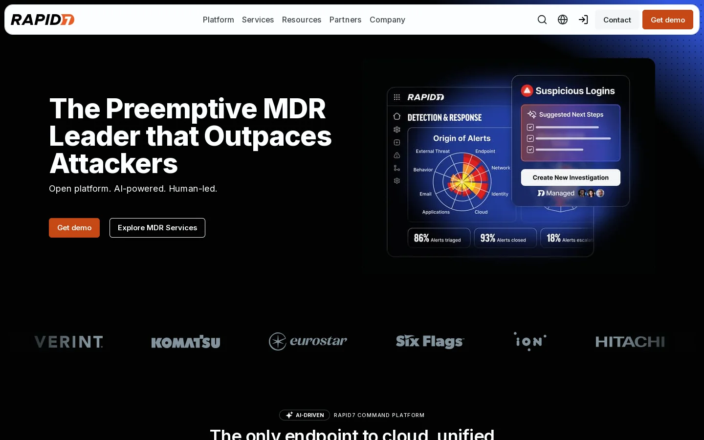 Rapid7 Managed Cybersecurity Homepage screenshot