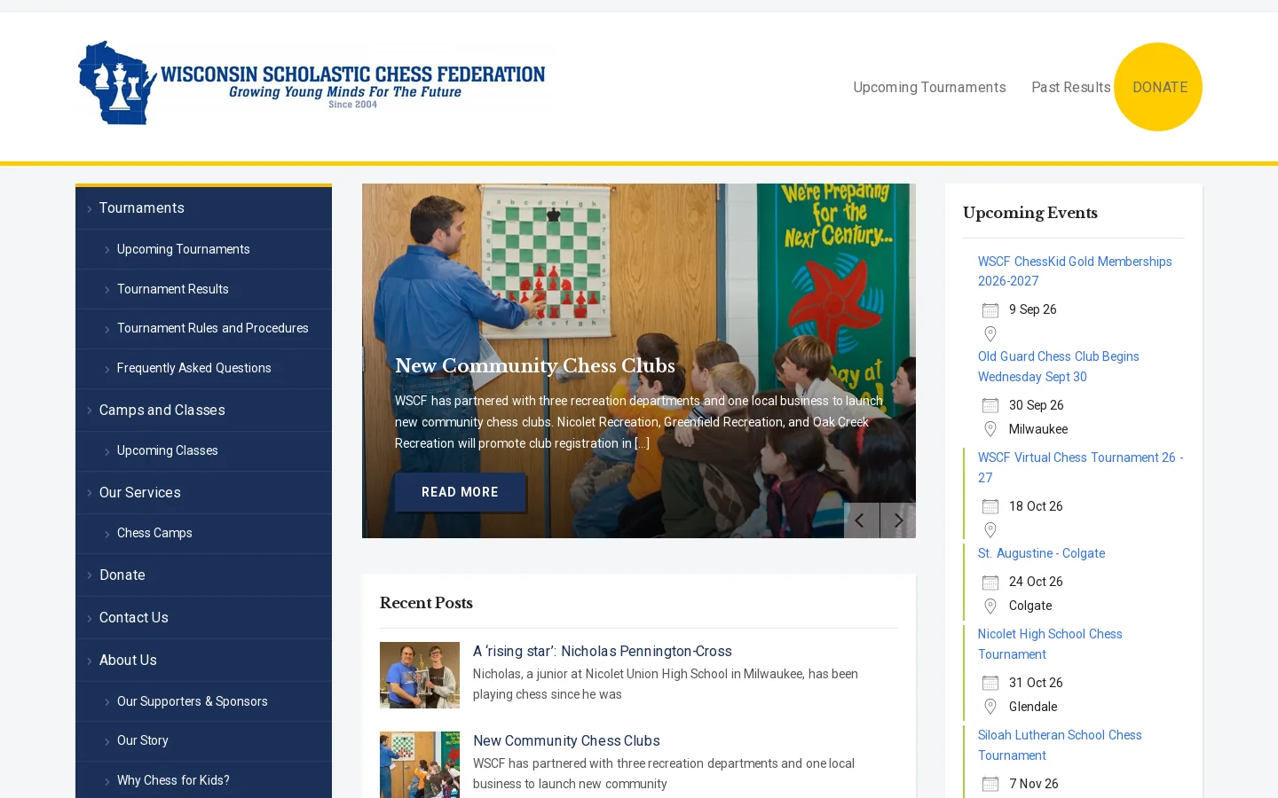 Wisconsin Scholastic Chess Federation Homepage screenshot