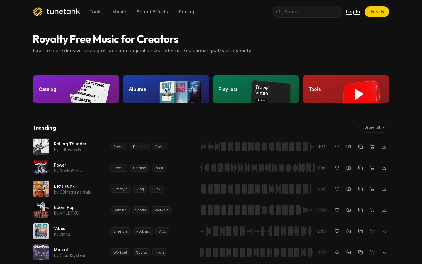 Tunetank Homepage screenshot